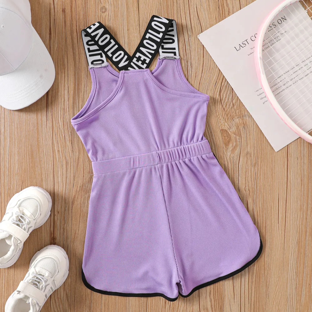 Festa della mamma Kid Girl Letter Print Ribbed Combo Tank Romper big image 3