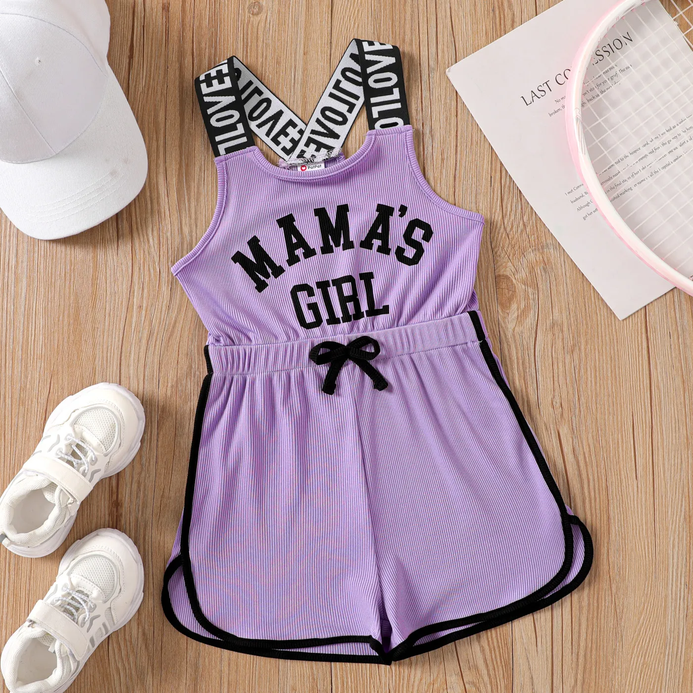 Festa della mamma Kid Girl Letter Print Ribbed Combo Tank Romper  image 1