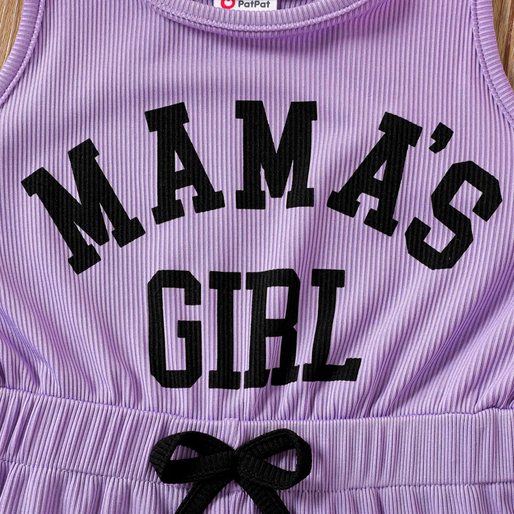 Festa della mamma Kid Girl Letter Print Ribbed Combo Tank Romper big image 5