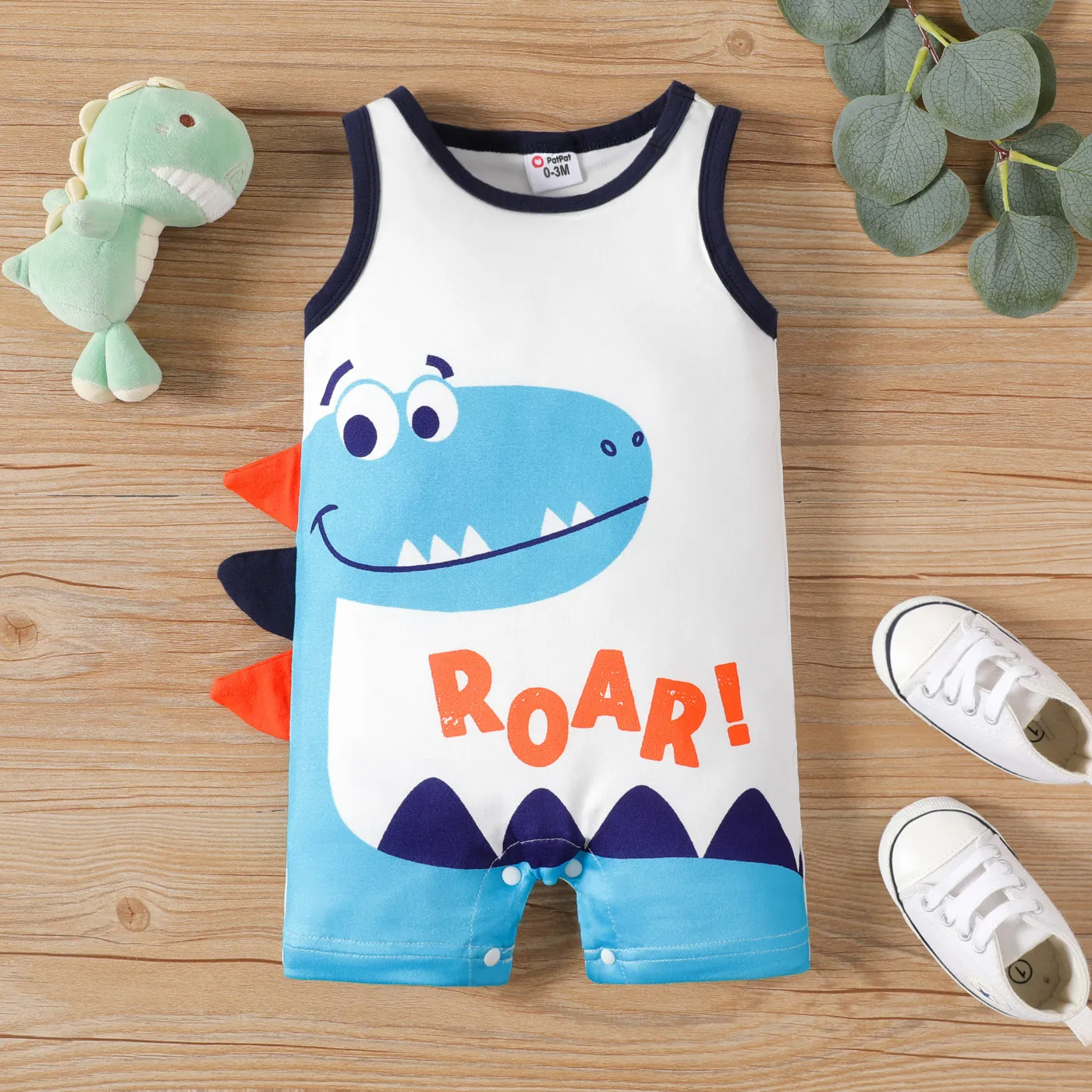 Baby Boy Dinosaur Design Tank Romper White big image 1