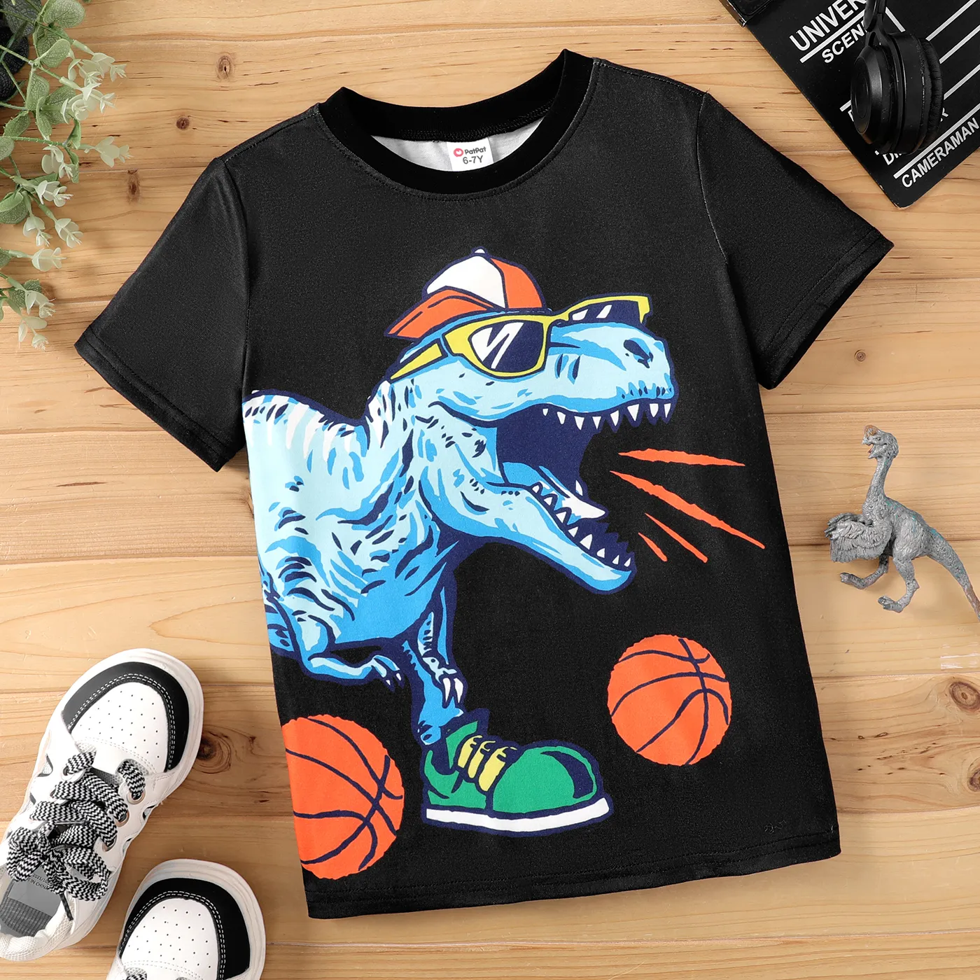 Kid Boy Dinosaur Print Tee Black big image 1