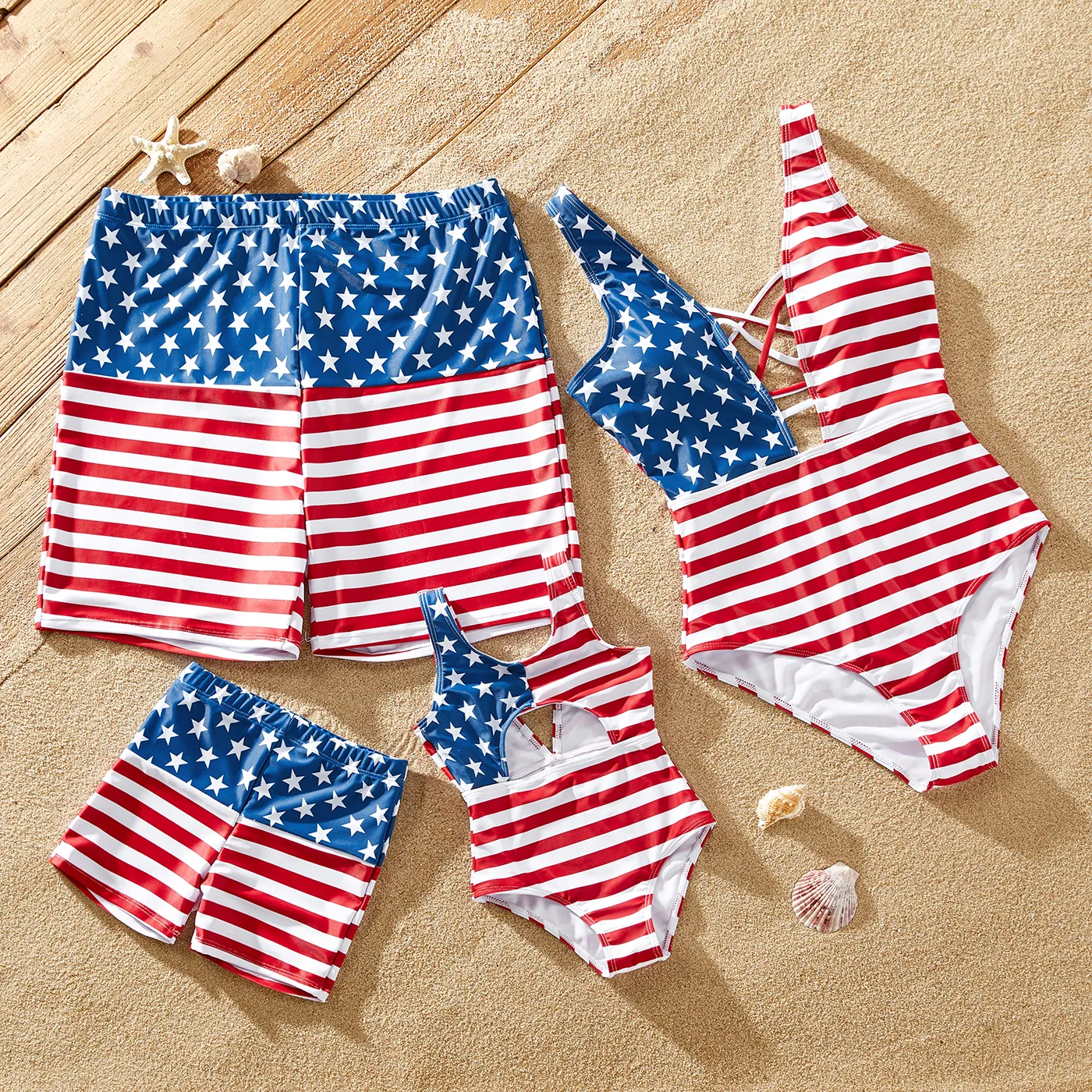 

Independence Day Family Matching Cut Out Detail One-piece Swimsuit or Swim Trunks Shorts