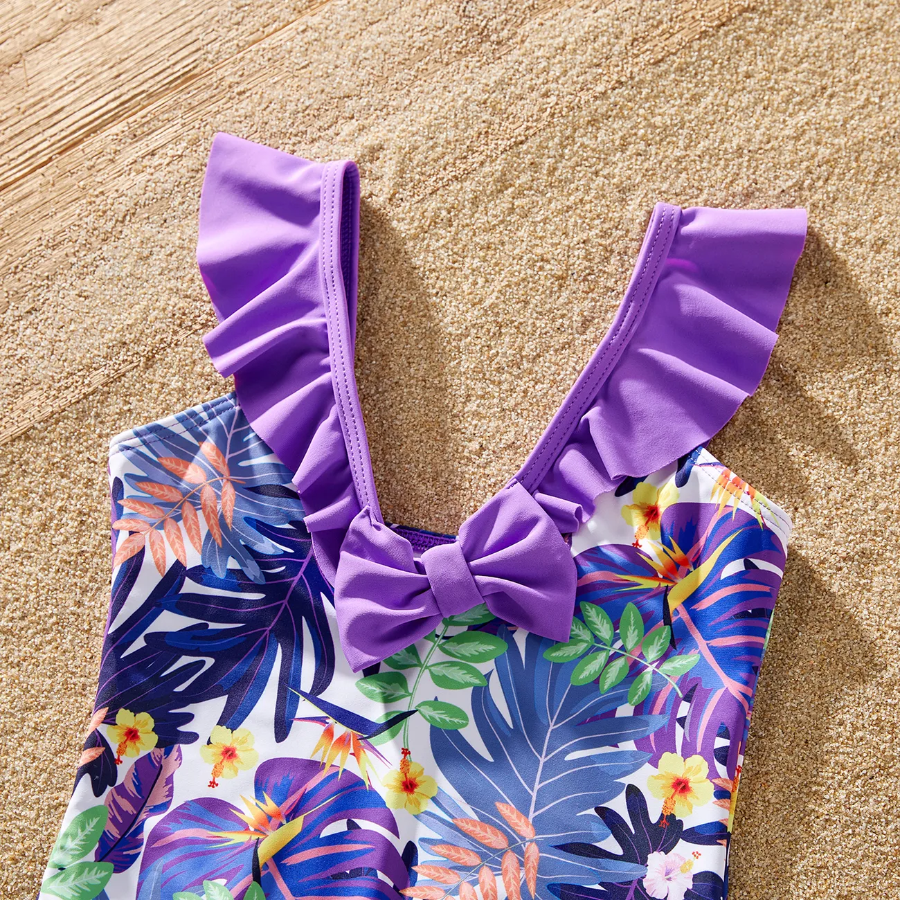 Family Matching Plant Print Ruffled One-piece Swimsuit or Swim Trunks Shorts Colorful big image 1