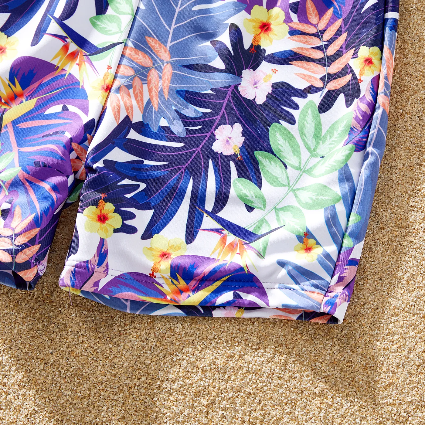 Family Matching Plant Print Ruffled One-piece Swimsuit or Swim Trunks Shorts  image 5