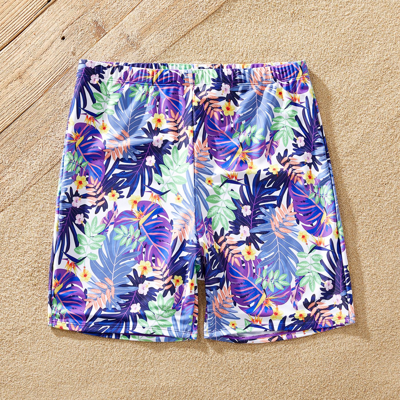 Family Matching Plant Print Ruffled One-piece Swimsuit Or Swim Trunks Shorts