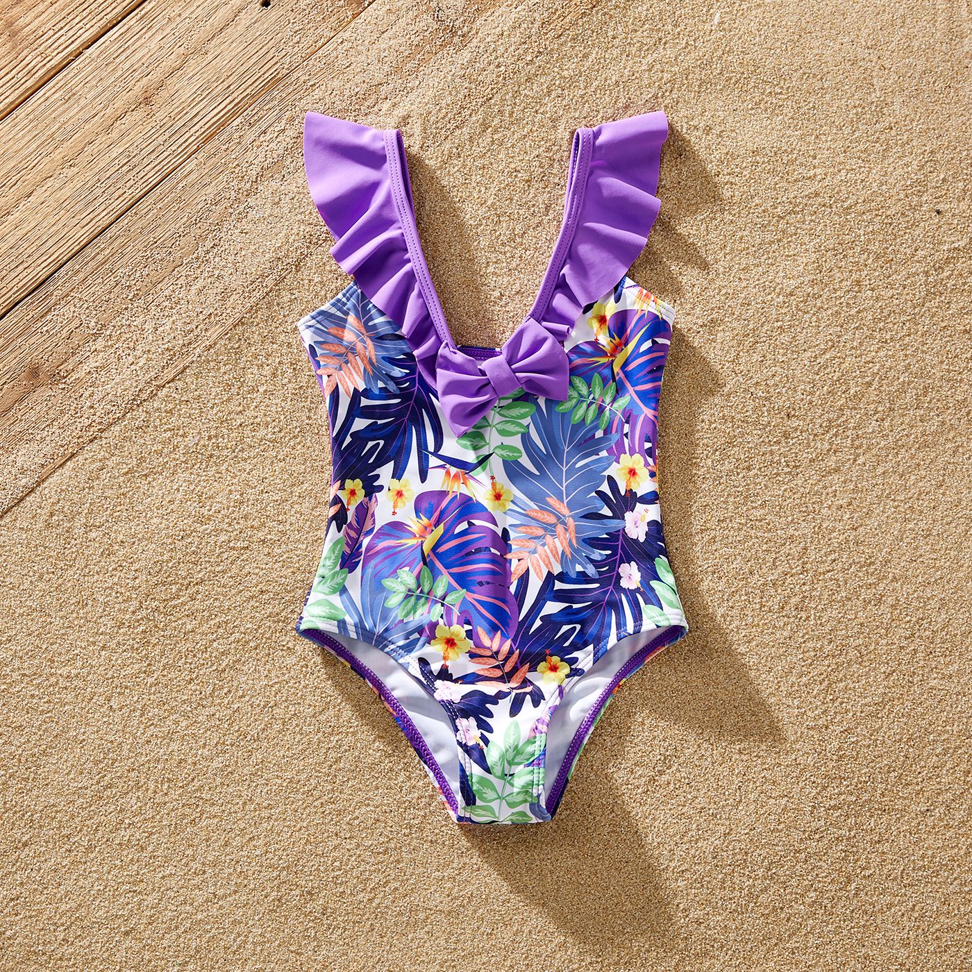Family Matching Plant Print Ruffled One-piece Swimsuit or Swim Trunks Shorts