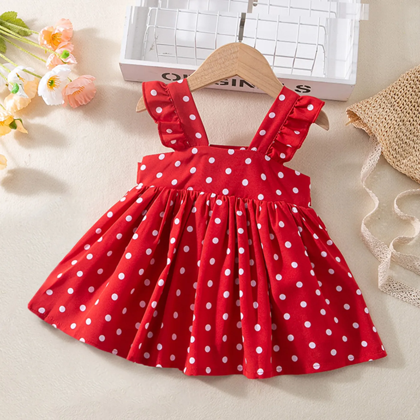 Bebé Cordões Bonito Manga cava Vestidos Vermelho image 2