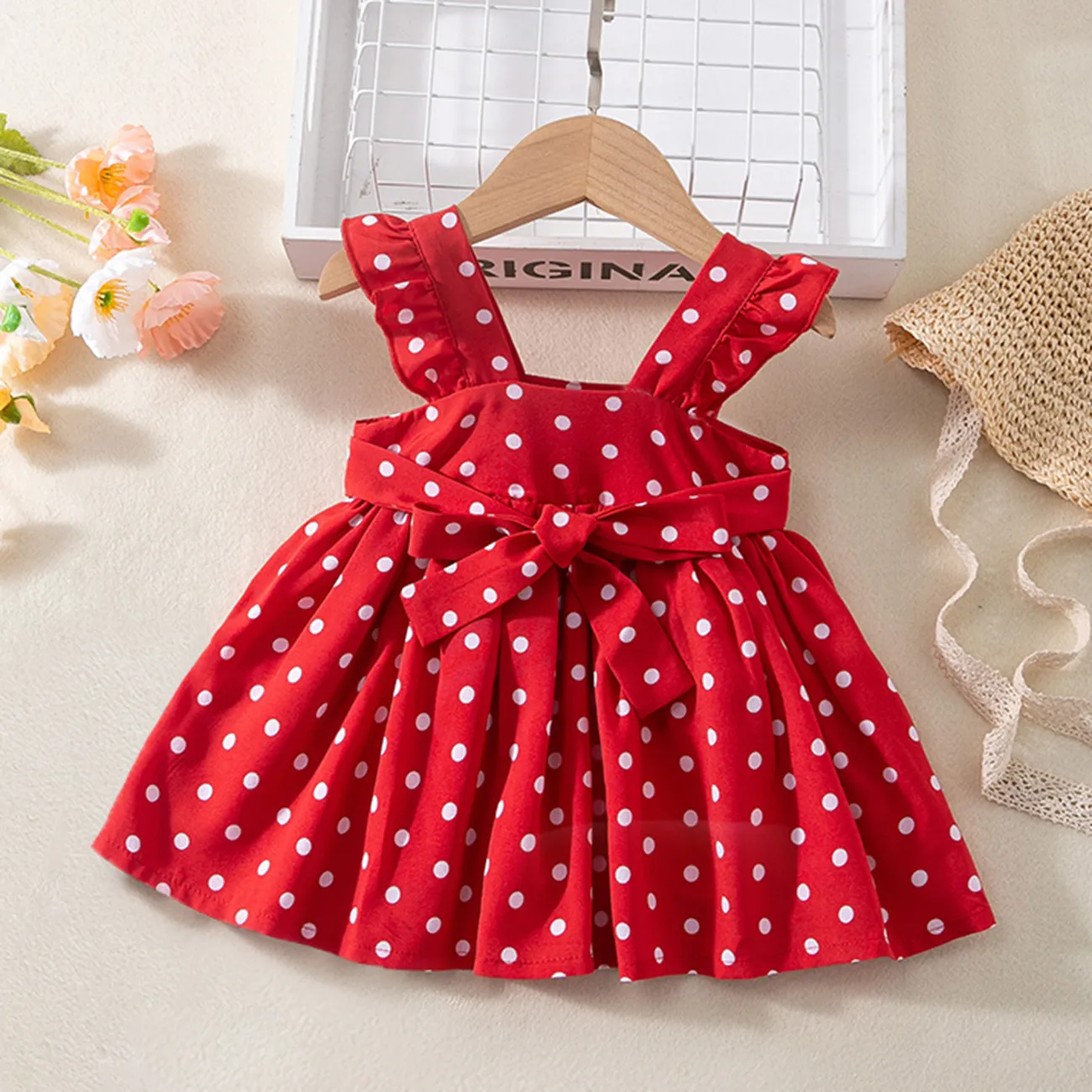 Baby Girl Polka Dots Print Ruffled Slip Dress big image 1