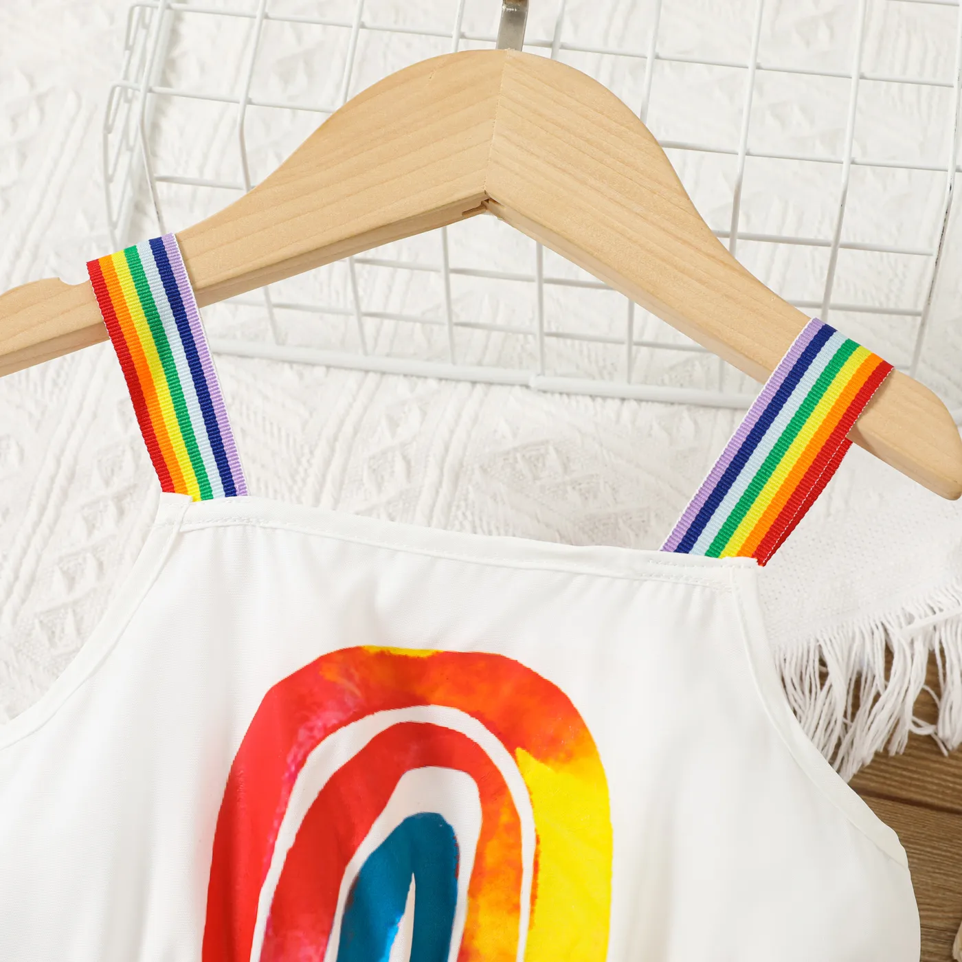 Toddler Girl Allover Rainbow Heart Print Strappy Dress Multicolour-1 image 3