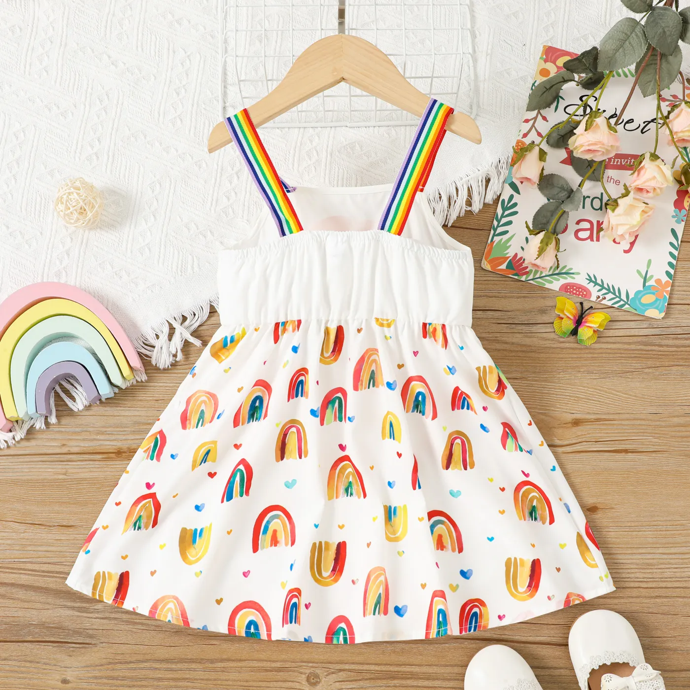 Toddler Girl Allover Rainbow Heart Print Strappy Dress Multicolour-1 image 2