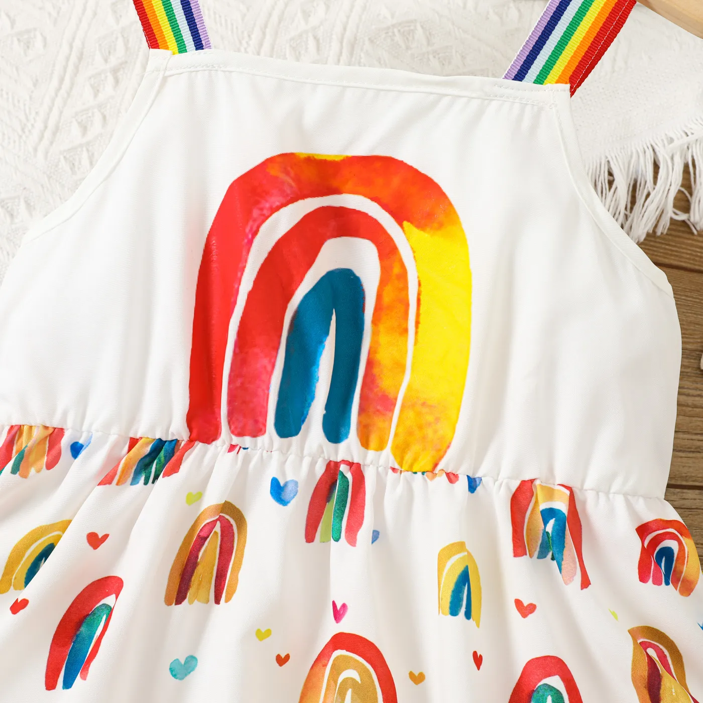 Toddler Girl Allover Rainbow Heart Print Strappy Dress Multicolour-1 image 4