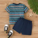 2pcs Toddler Boy Ethnic Print Short-sleeve Tee and Solid Shorts Set Colorful image 2