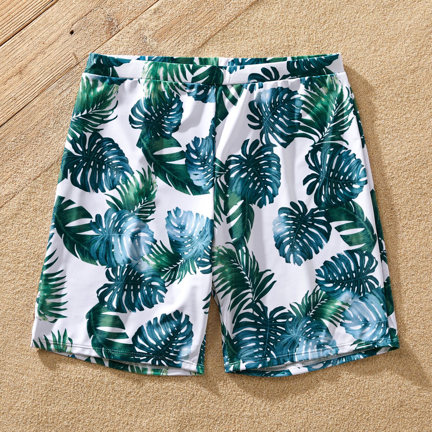 Family Matching Plant Print Ruffled One Piece Swimsuit Or Swim Trunks Shorts
