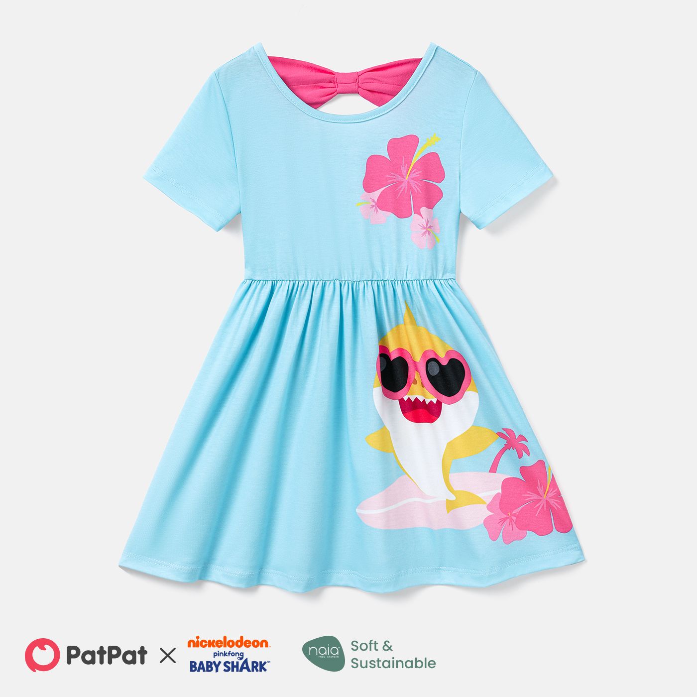 

Baby Shark Toddler Girl Naia™ Character Print Bow Back Short-sleeve Dress