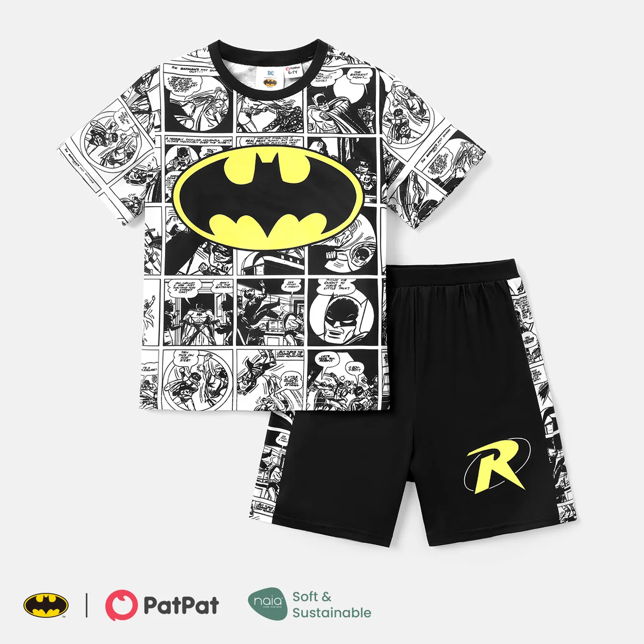 Batman Toddler/Kid Boy 2pcs Character Print Naia™ Short-sleeve Top and Shorts Set  big image 1