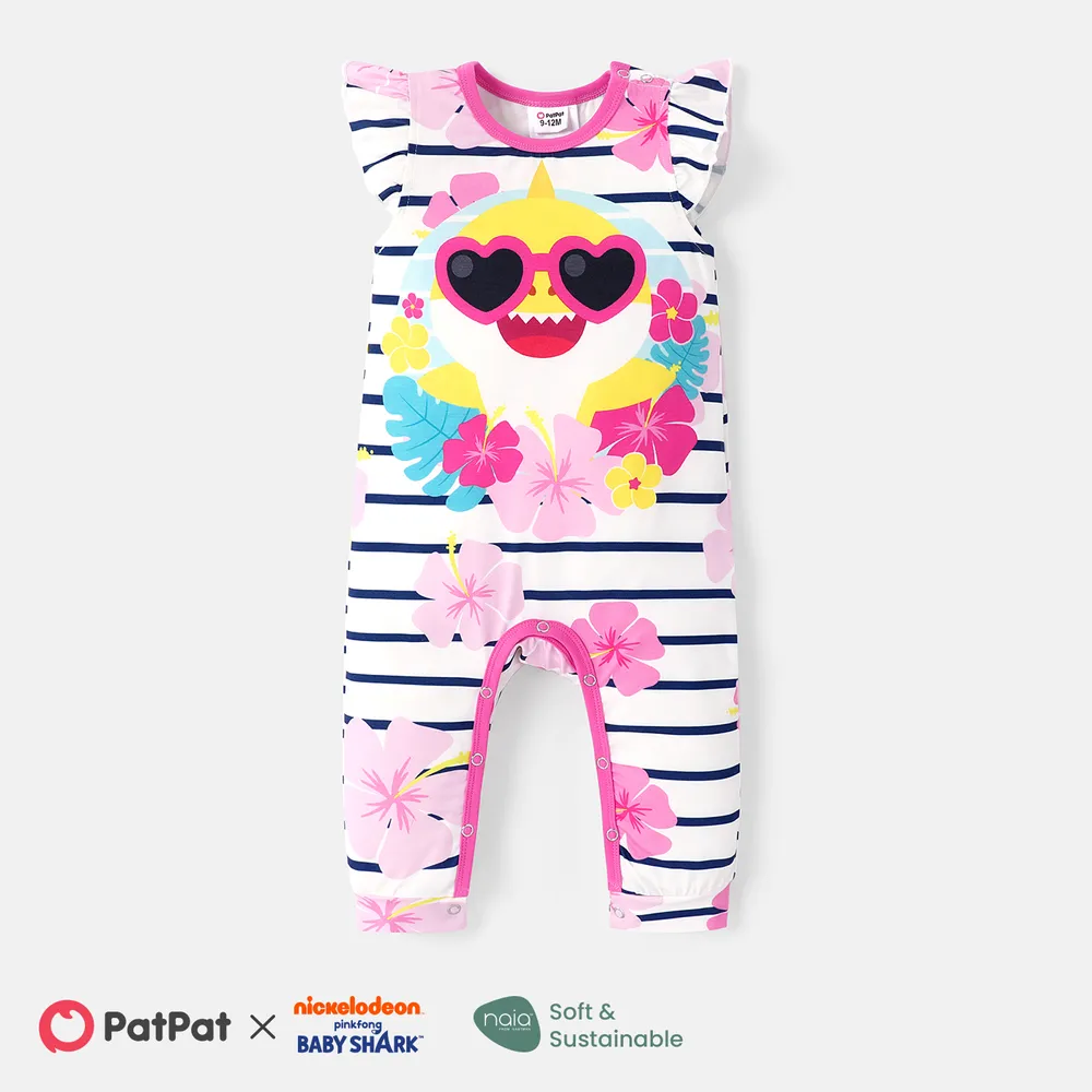 Baby Shark Baby Boy/Girl Flutter-sleeve Graphic Striped Naia™ Jumpsuit  big image 1