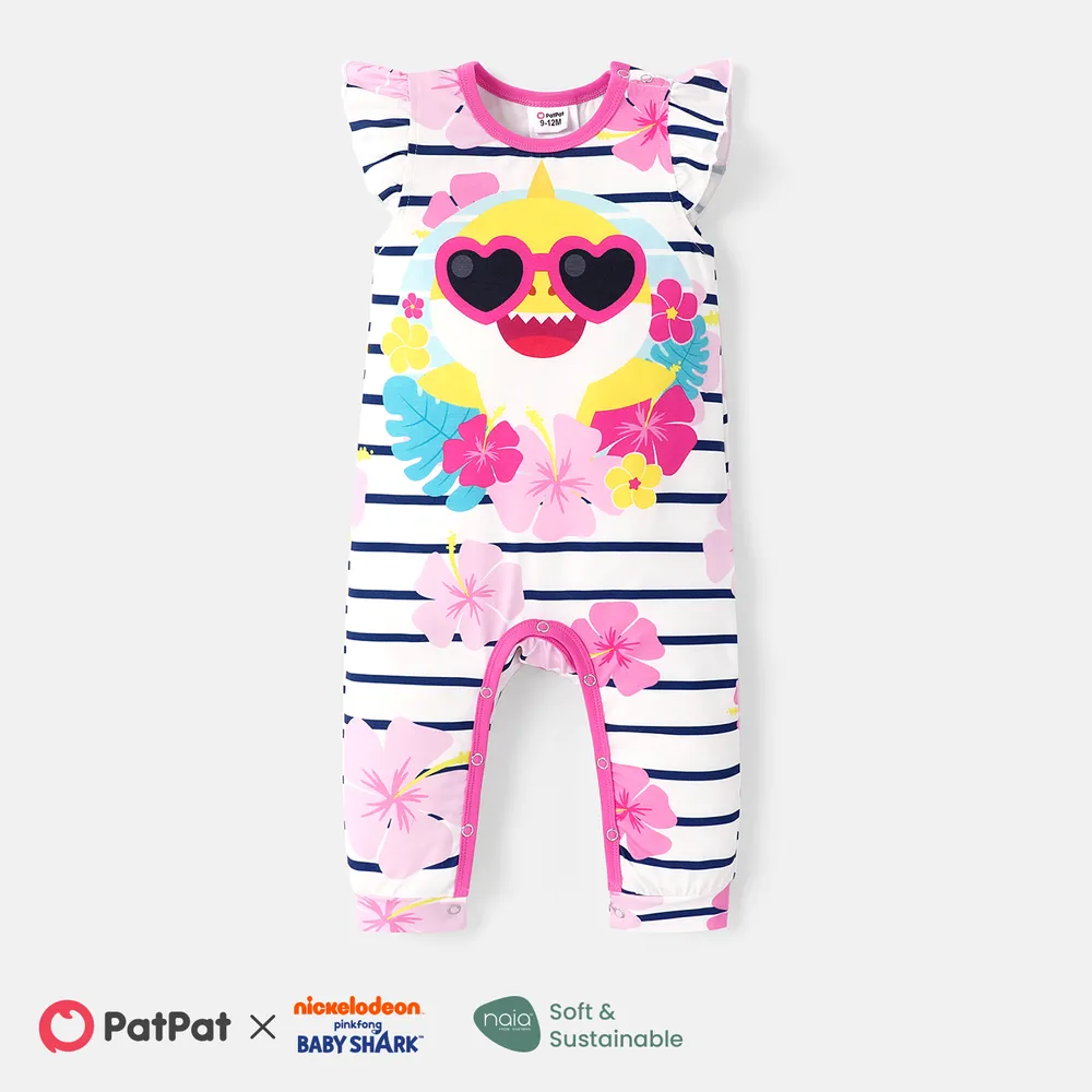 Baby Shark Baby Boy/Girl Flutter-sleeve Graphic Striped Naia™ Jumpsuit big image 1