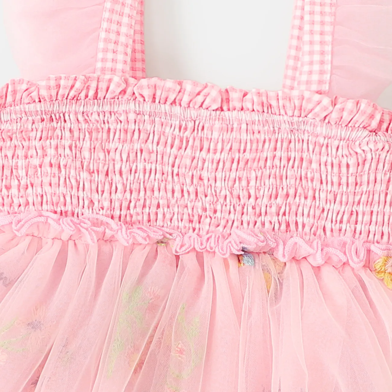Baby Girl Floral Embroidered Smocked Slip Dress Pink big image 1