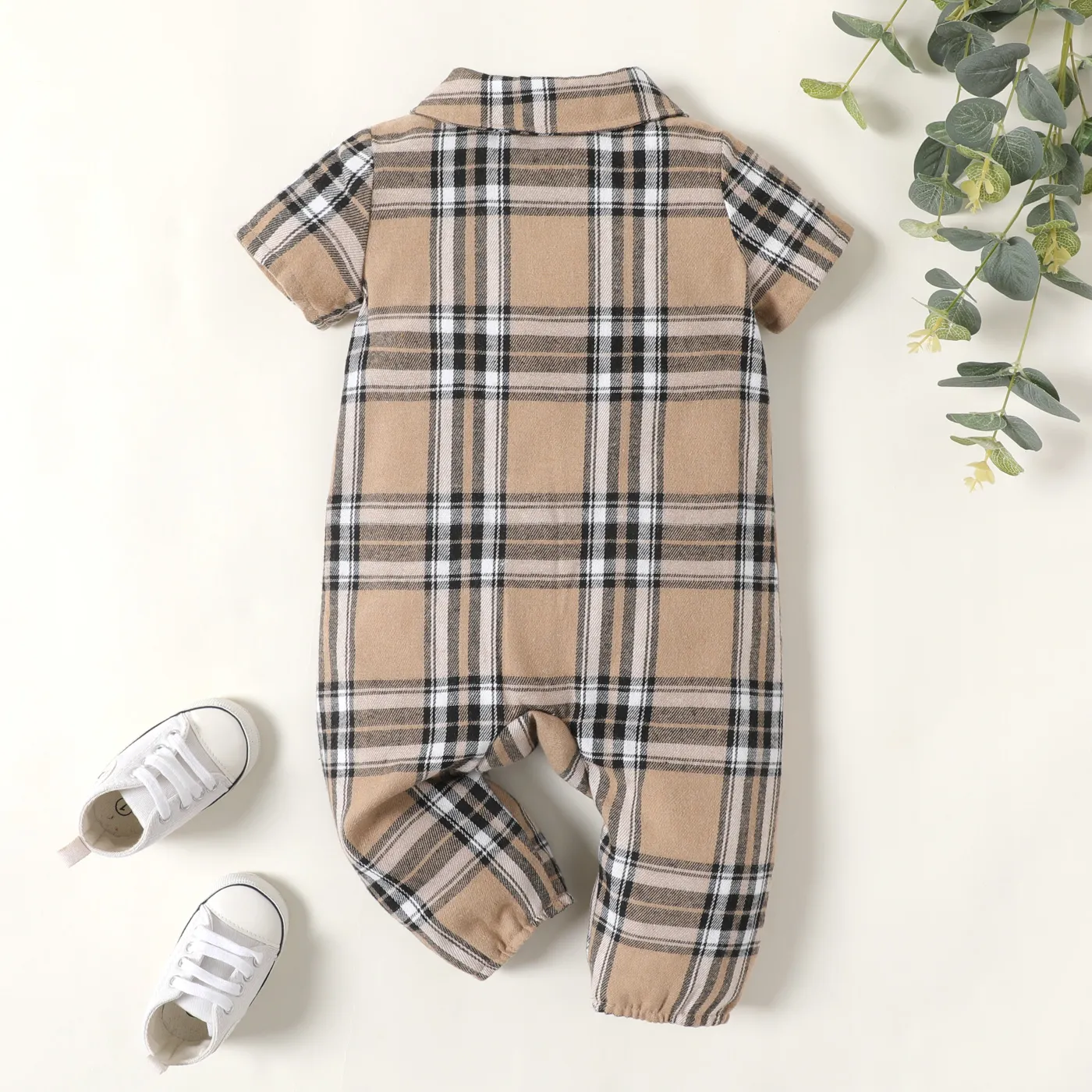 Baby Girl/Boy Plaid Short-sleeve Shirt Jumpsuit  image 2