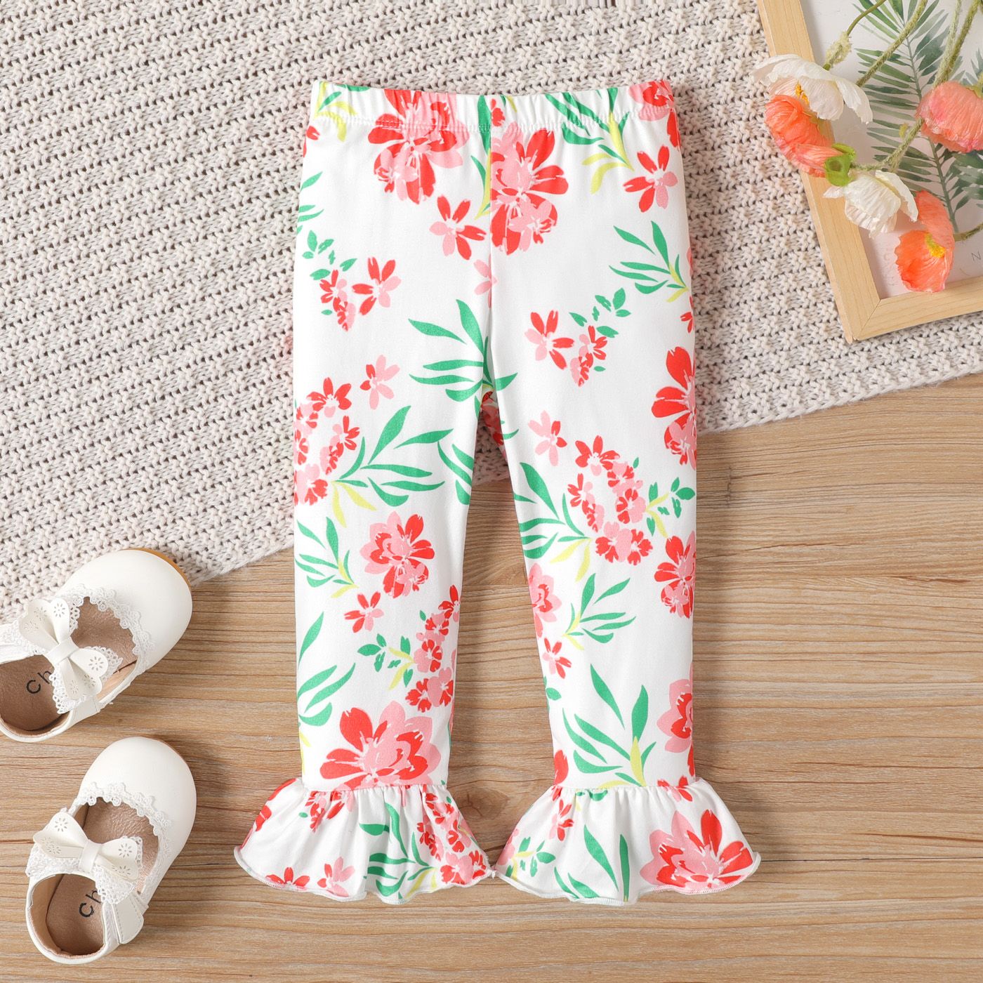 

Baby Girl Floral Print Ruffle Cuff Elasticized Pants