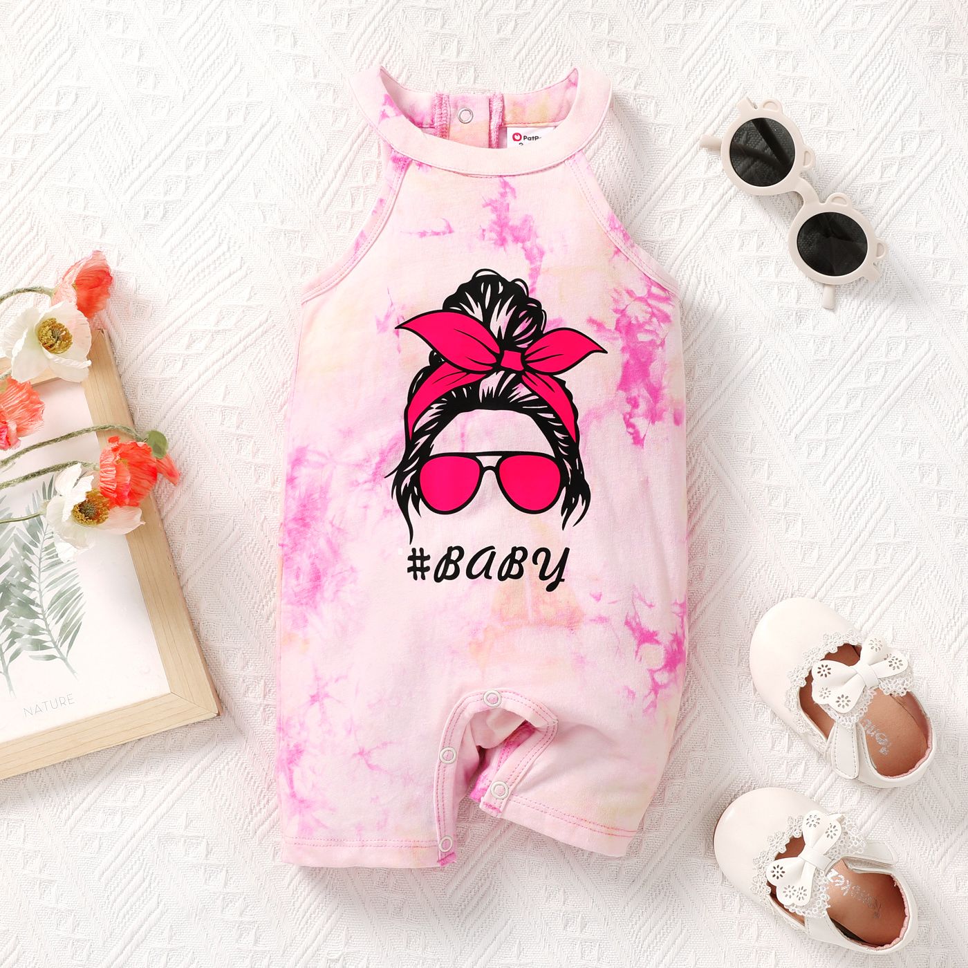 

Baby Girl 100% Cotton Figure Print Halter Jumpsuit