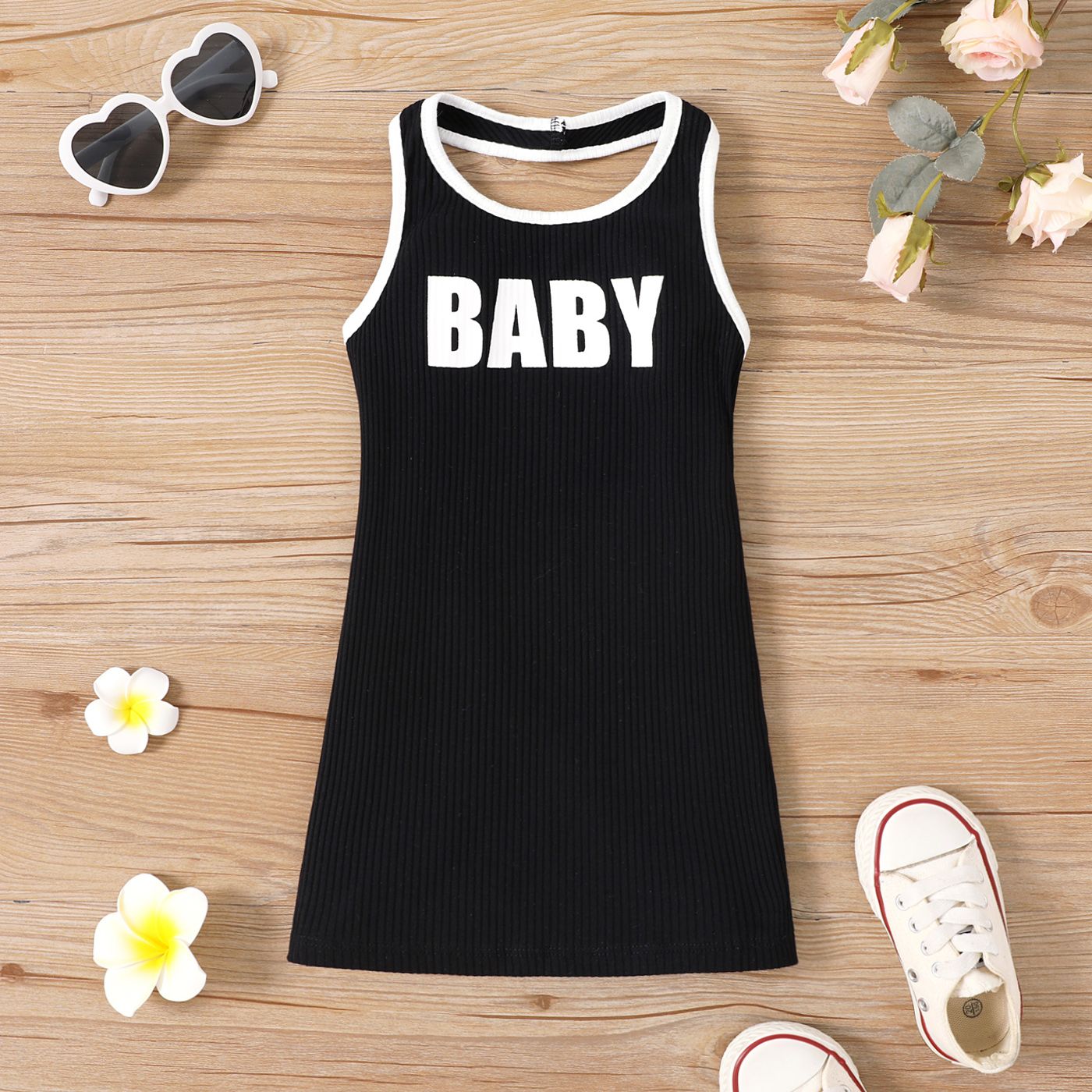 

Toddler Girl Letter Print Cotton Tank Tunic Dress