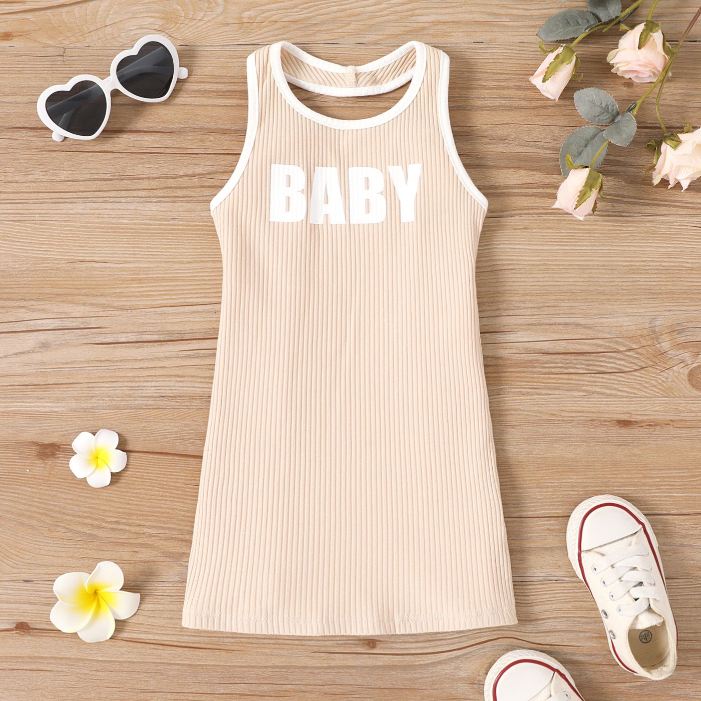 

Toddler Girl Letter Print Cotton Tank Tunic Dress