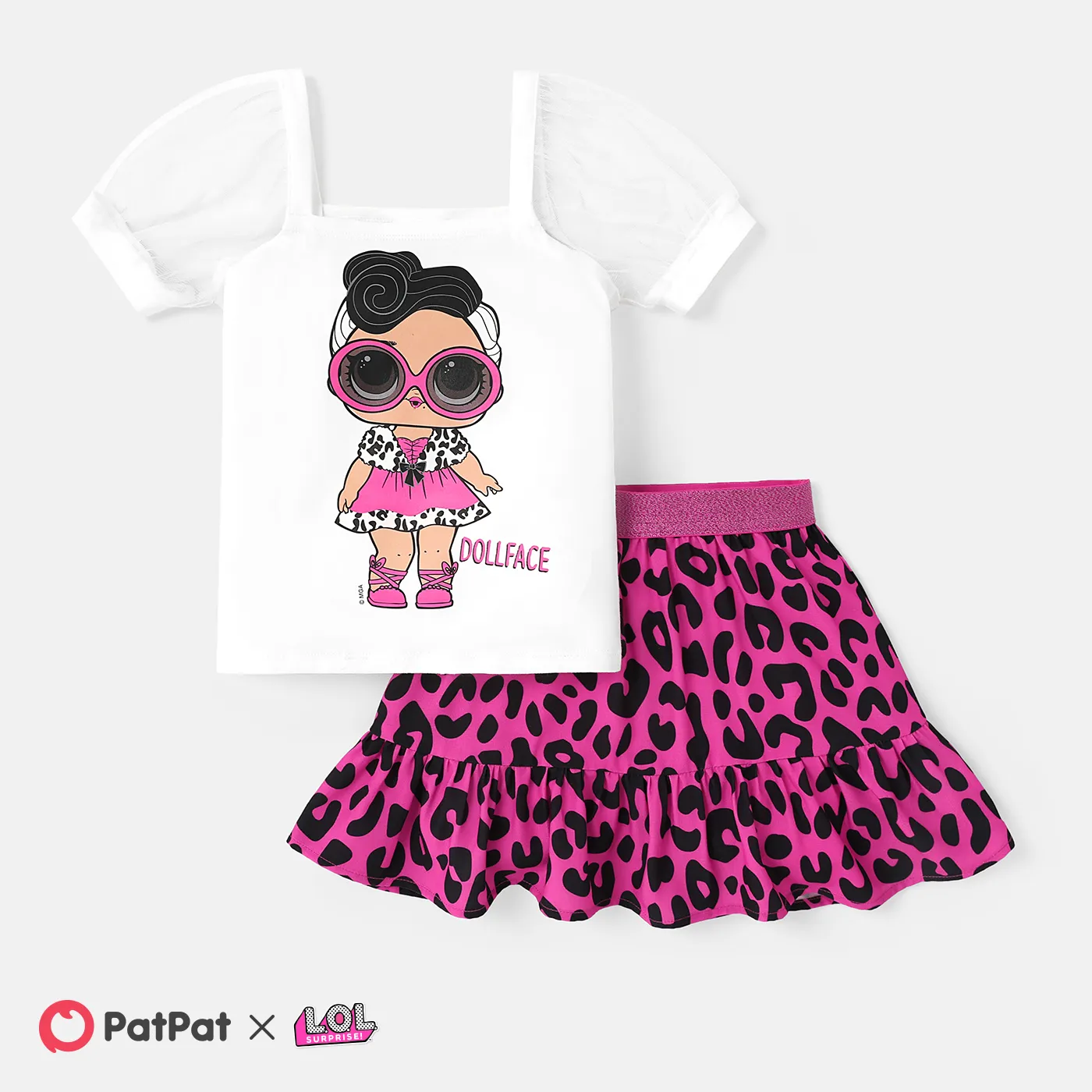 

L.O.L. SURPRISE! Toddler Girl 2pcs Character Print Square Collar Top and Leopard Skirt Set