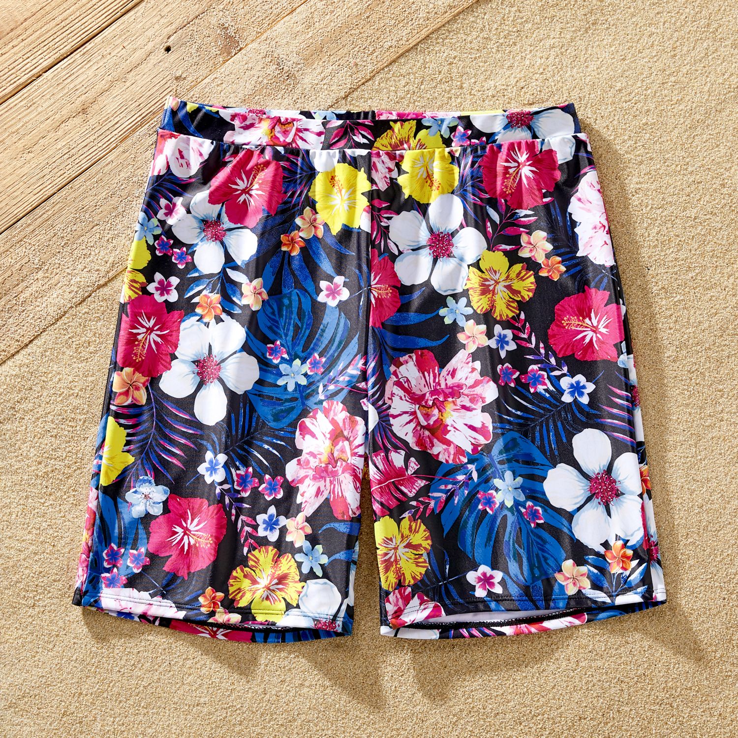 Family Matching Floral Print Ruffled One-piece Swimsuit Or Plant Print Swim Trunks Shorts