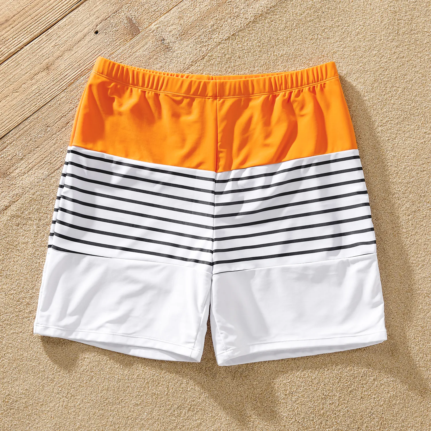 Family Matching Colorblock Spliced Cut Out One-piece Swimsuit Or Striped Swim Trunks Shorts