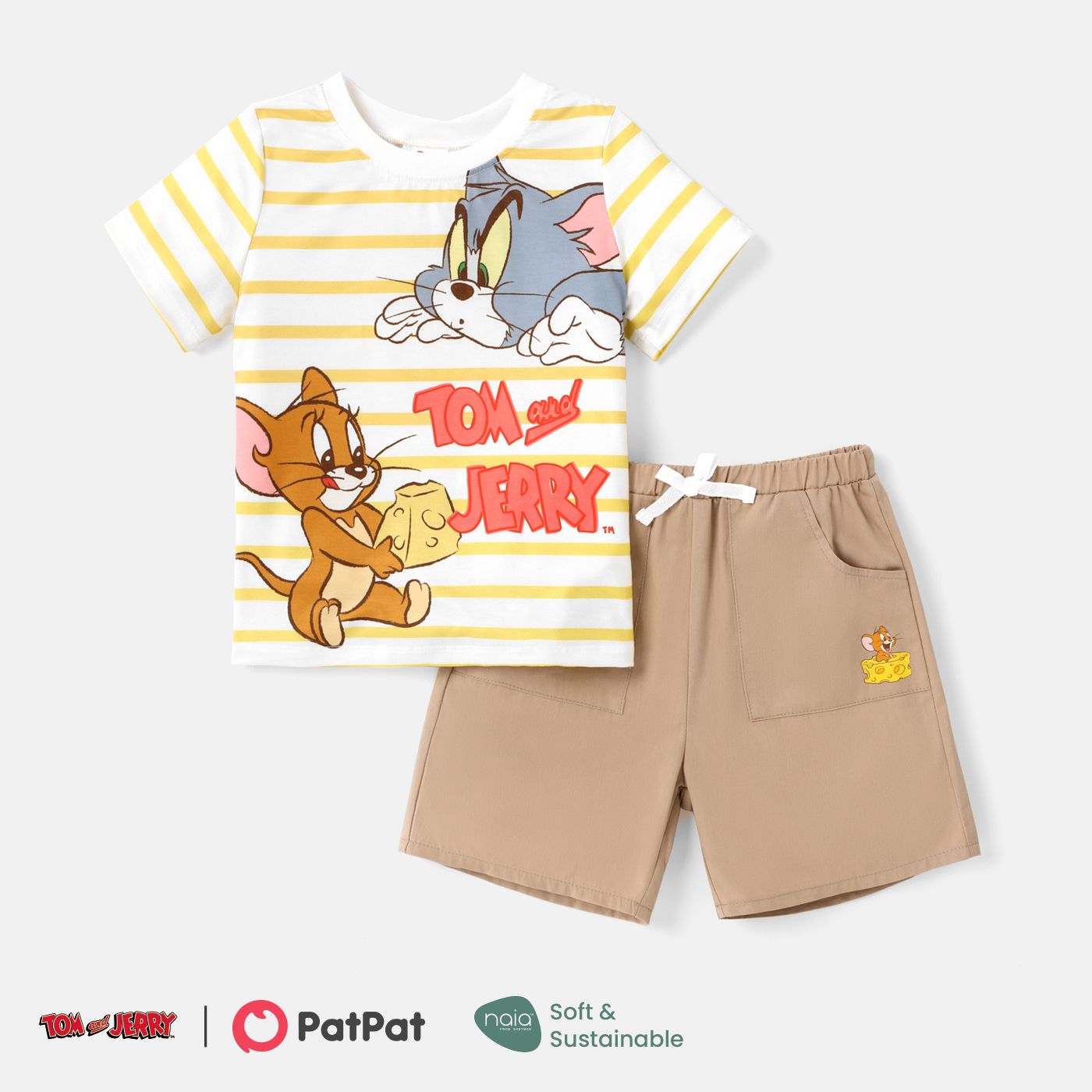 

Tom and Jerry Toddler Boy 2pcs Cotton Short-sleeve Stripe Tee and Shorts Set