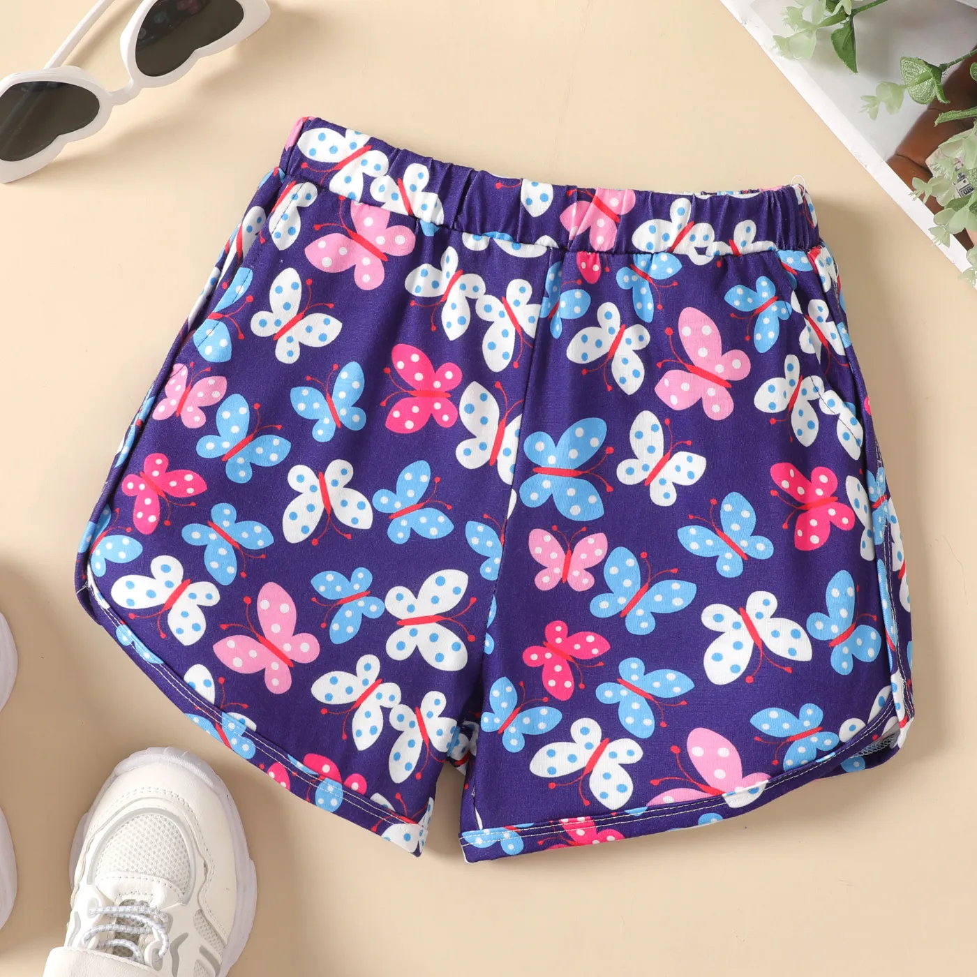 Kid Girl Tie Dye / Floral / Butterfly Print Shorts  big image 1