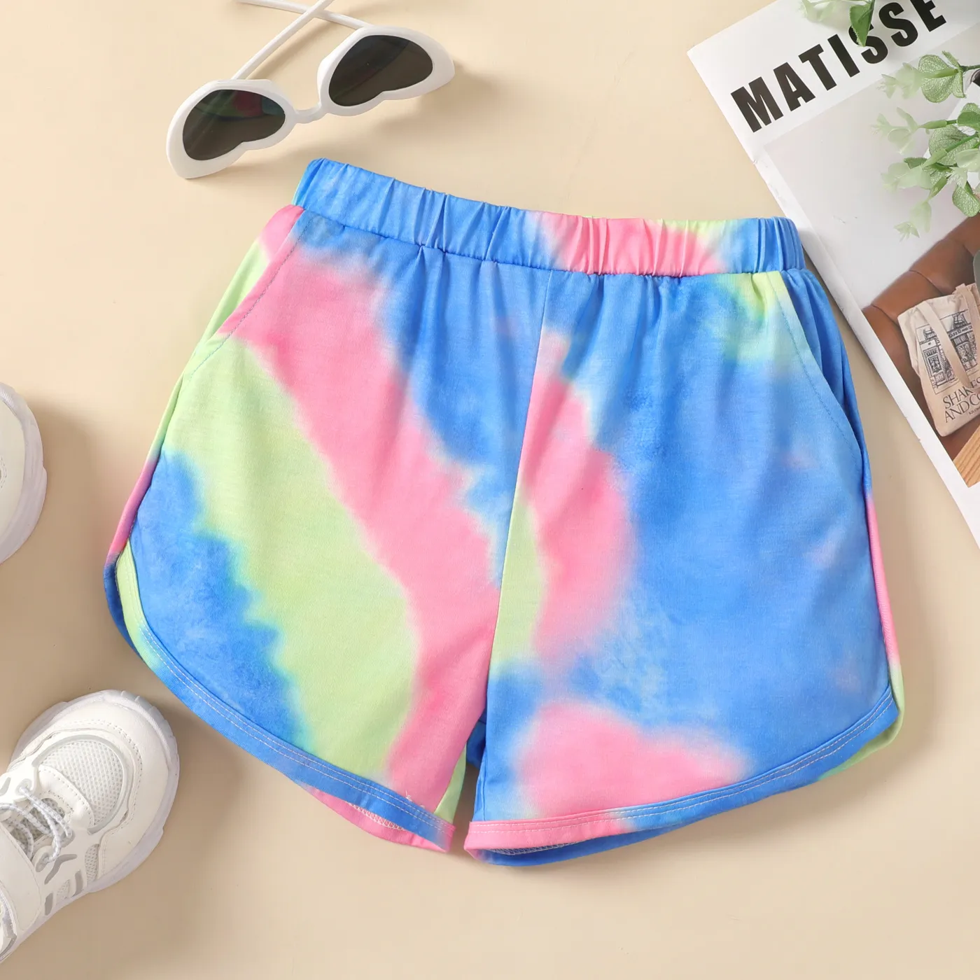 Kid Girl Tie Dye / Floral / Butterfly Print Shorts Blue