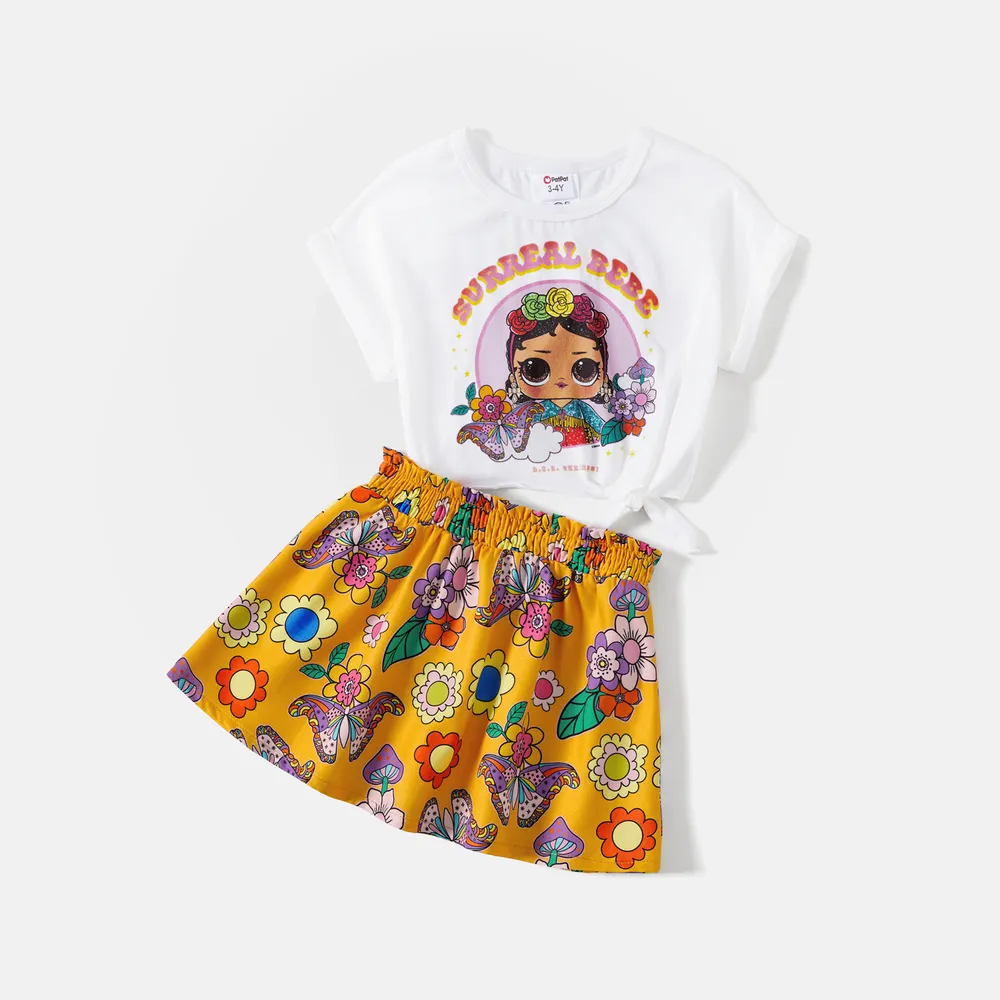 L.O.L. Surprise Mommy and Me 2pcs Cotton Short-sleeve Knot Front Graphic Tee and Allover Print Skirt Set big image 5