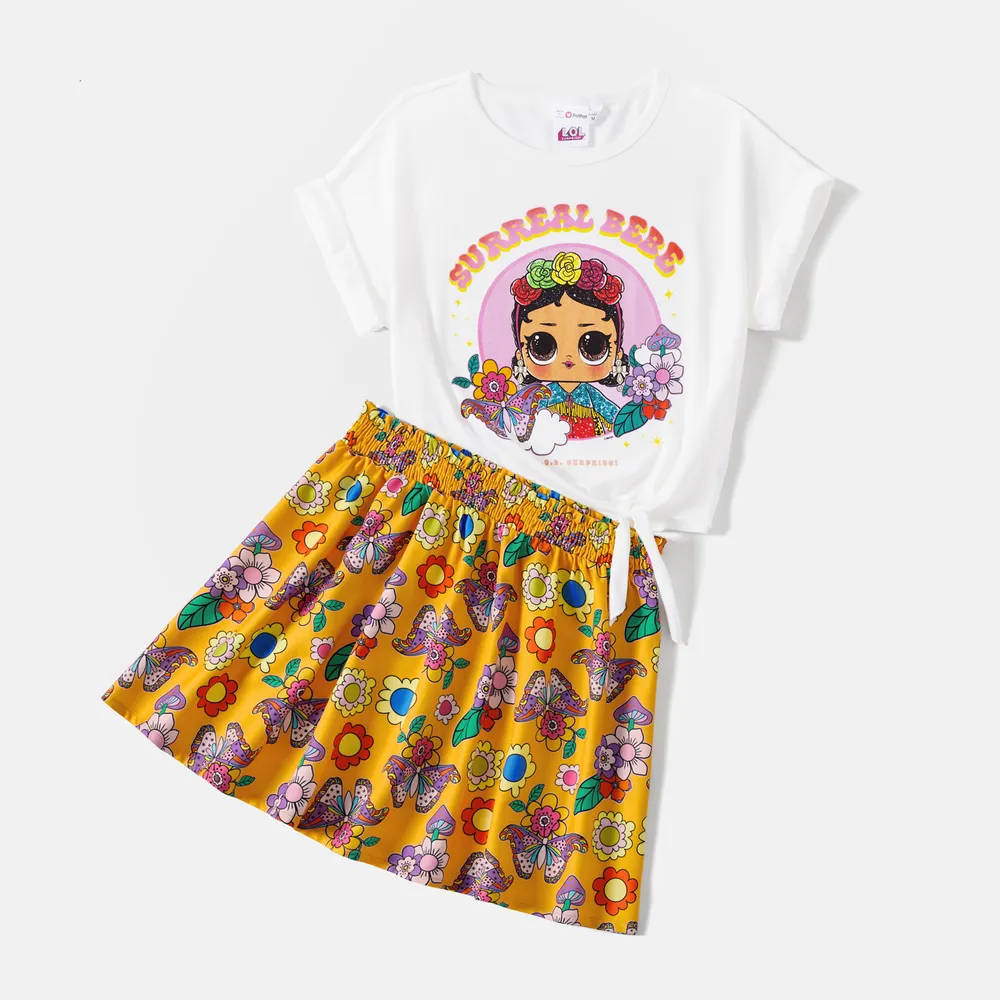 L.O.L. Surprise Mommy and Me 2pcs Cotton Short-sleeve Knot Front Graphic Tee and Allover Print Skirt Set big image 9