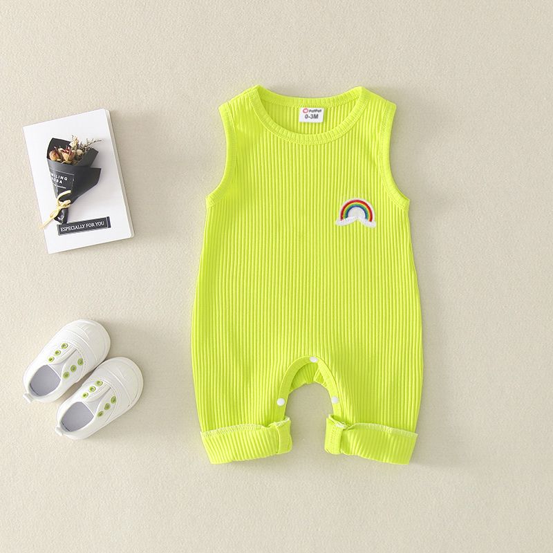 

Baby Girl/Boy 100% Cotton Rainbow Graphic Ribbed Tank Jumpsuit