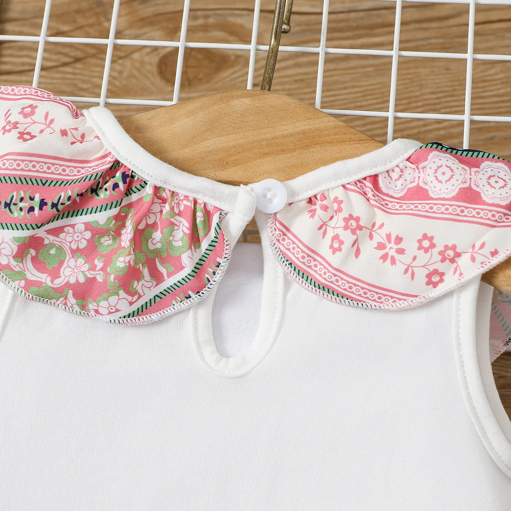2pcs Baby Girl Ethnic Style Floral Print Sleeveless Top and Bow Decor Shorts Set  big image 5