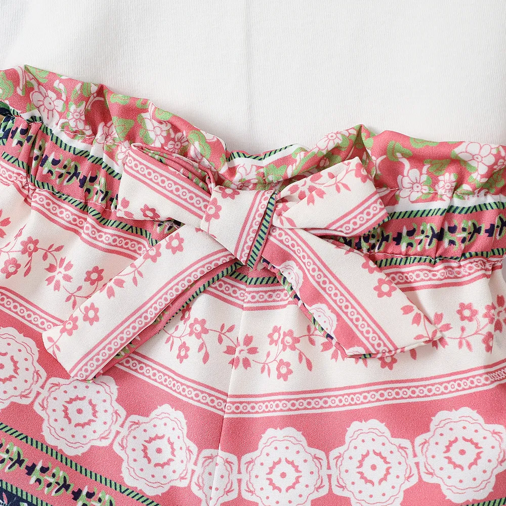 2pcs Baby Girl Ethnic Style Floral Print Sleeveless Top and Bow Decor Shorts Set  big image 4