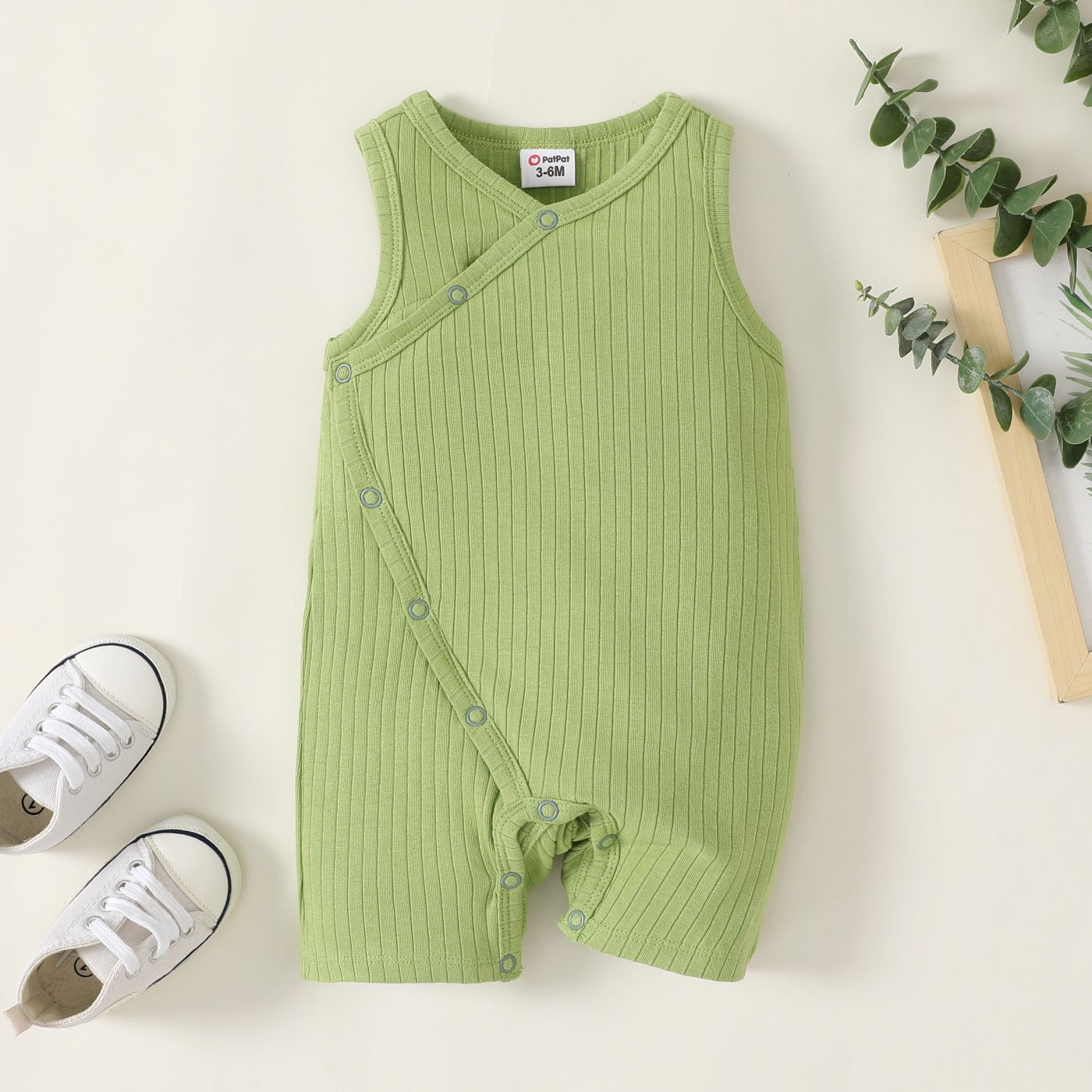 Baby Boy Cotton Rib-knit Solid Tank Jumpsuit