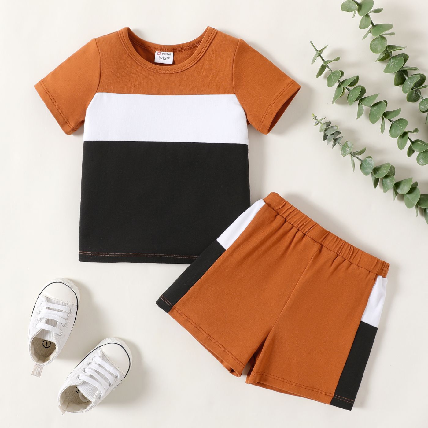 2pcs Baby Boy Colorblock Short-sleeve Cotton Tee & Shorts Set