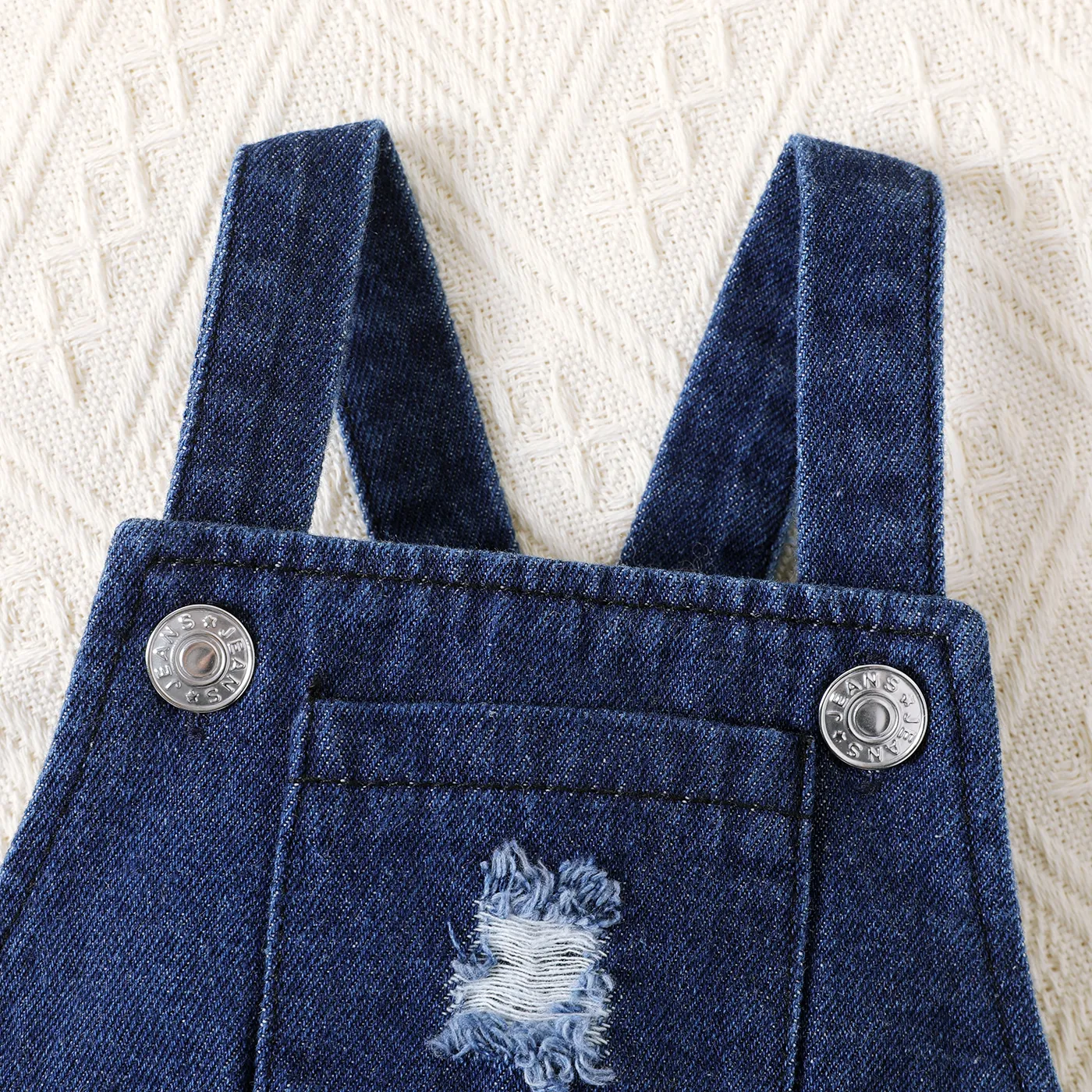 Baby Girl 100% Cotton Sunflower Print Ruffle Hem Ripped Denim Overalls Blue image 2
