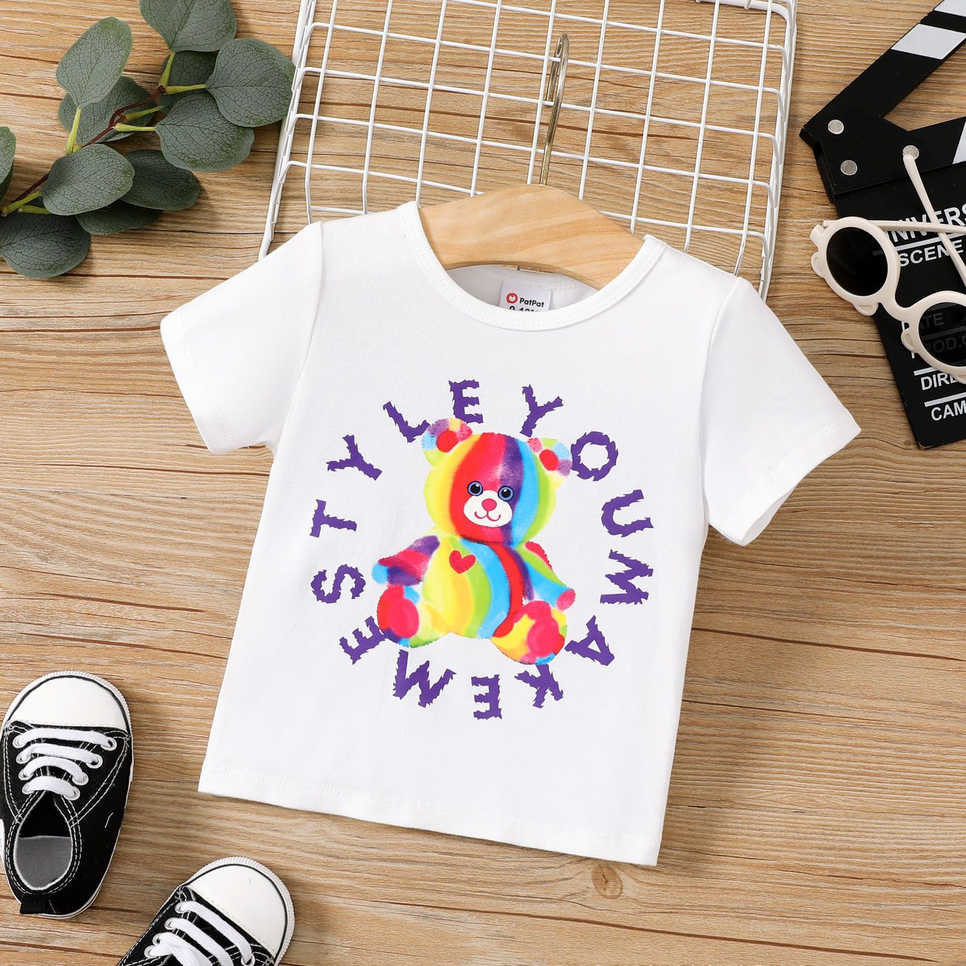 

Baby Boy/Girl Cotton Short-sleeve Rainbow Bear & Letter Print Tee
