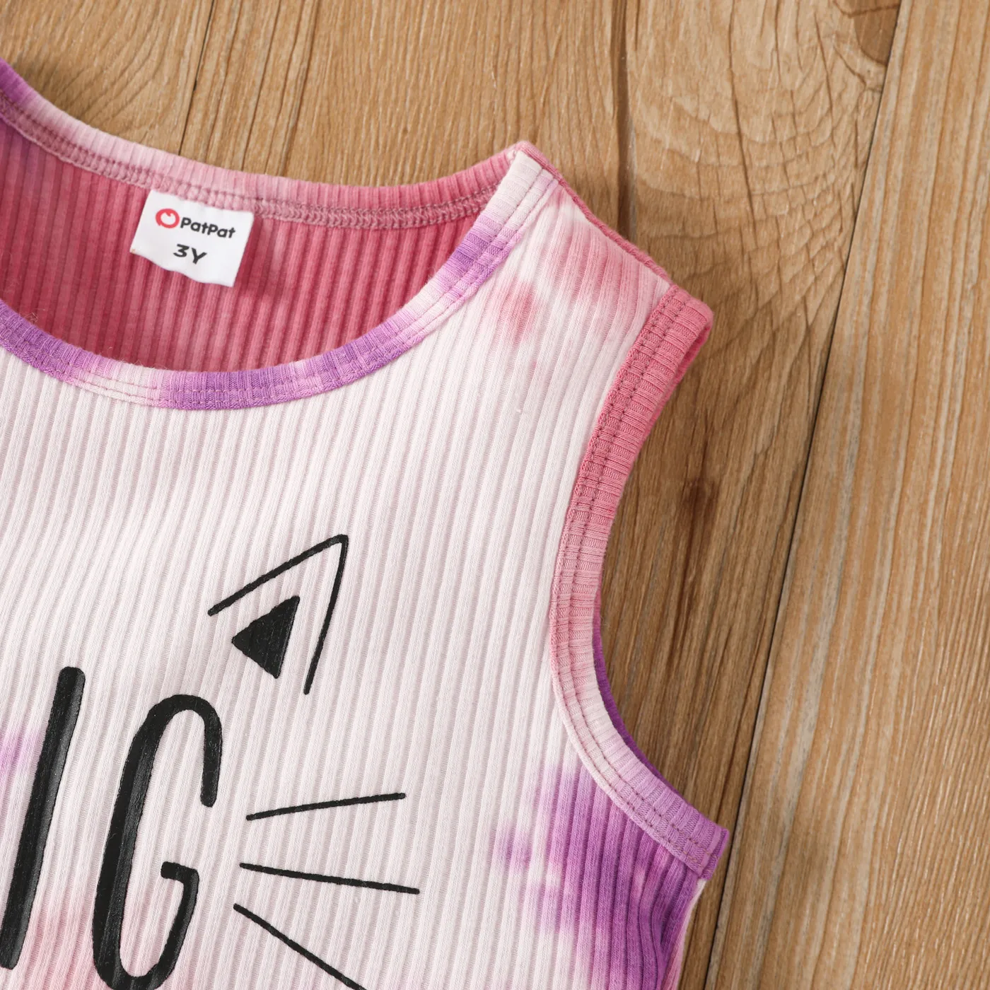 2pcs Toddler Girl Letter Print Tie Dye Rib-knit Tank Top and Bodycon Skirt Set    image 4
