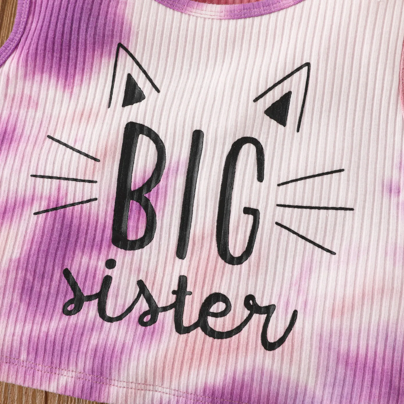 2pcs Toddler Girl Letter Print Tie Dye Rib-knit Tank Top and Bodycon Skirt Set    image 3