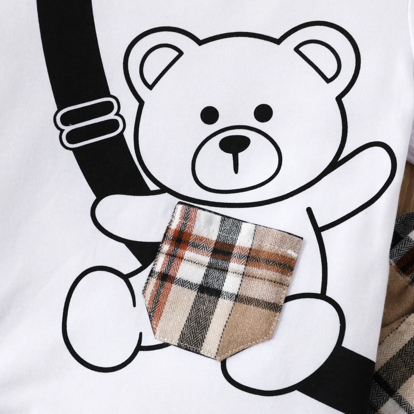 2pcs Toddler Girl Cute Bear Print Short-sleeve Top and Plaid Shorts Set White image 4