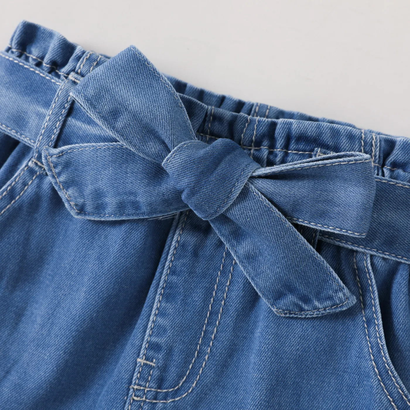 Baby Girl 95%% Cotton Rainbow Graphic Belted Denim Shorts Light Blue image 4