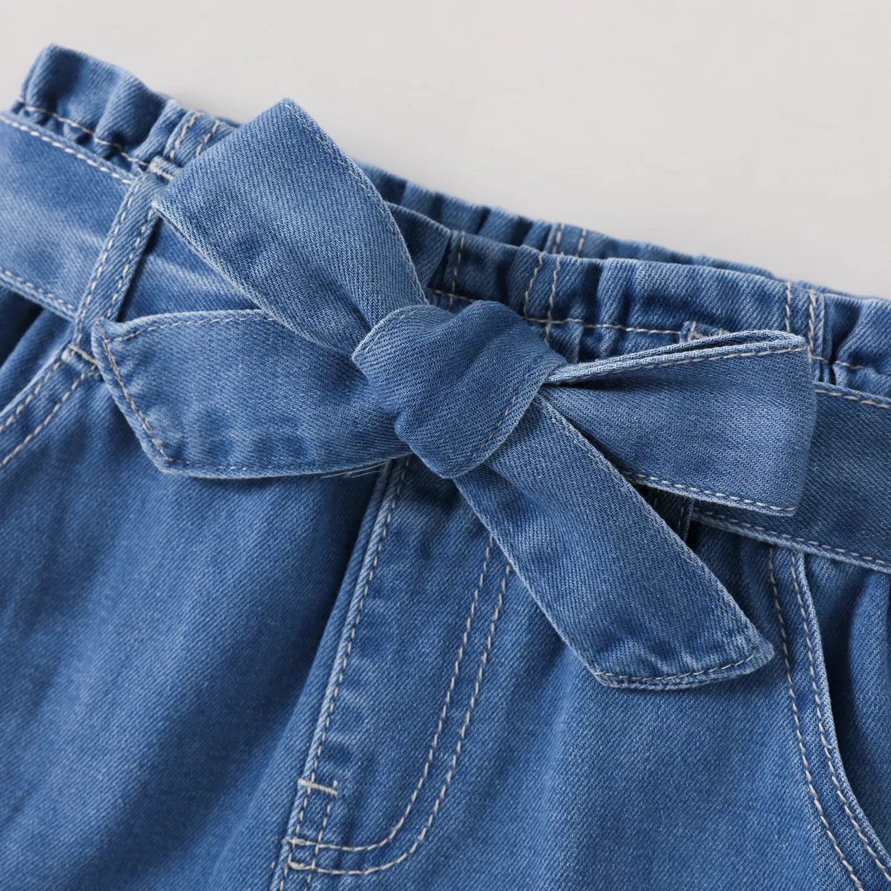 Baby Girl 95%% Cotton Rainbow Graphic Belted Denim Shorts Light Blue big image 1