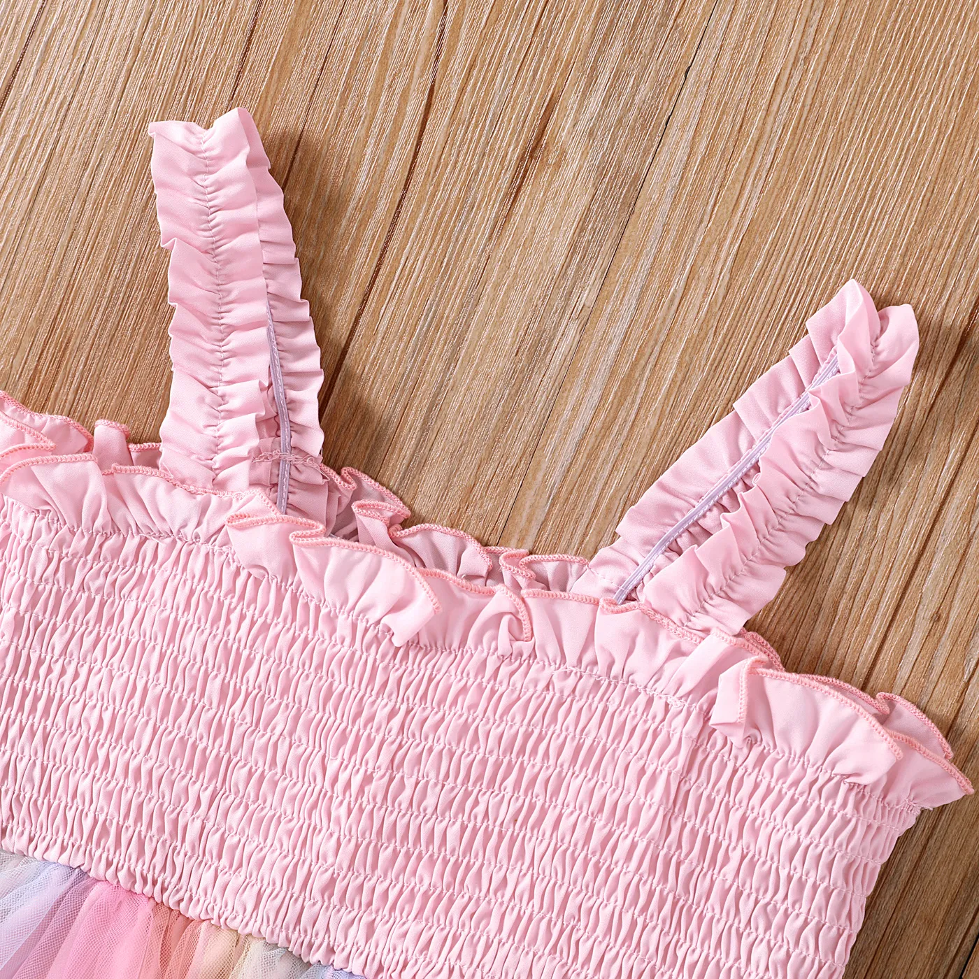 Toddler Girl multicolored Print Smocked Mesh Strappy Fairy Dress  image 3