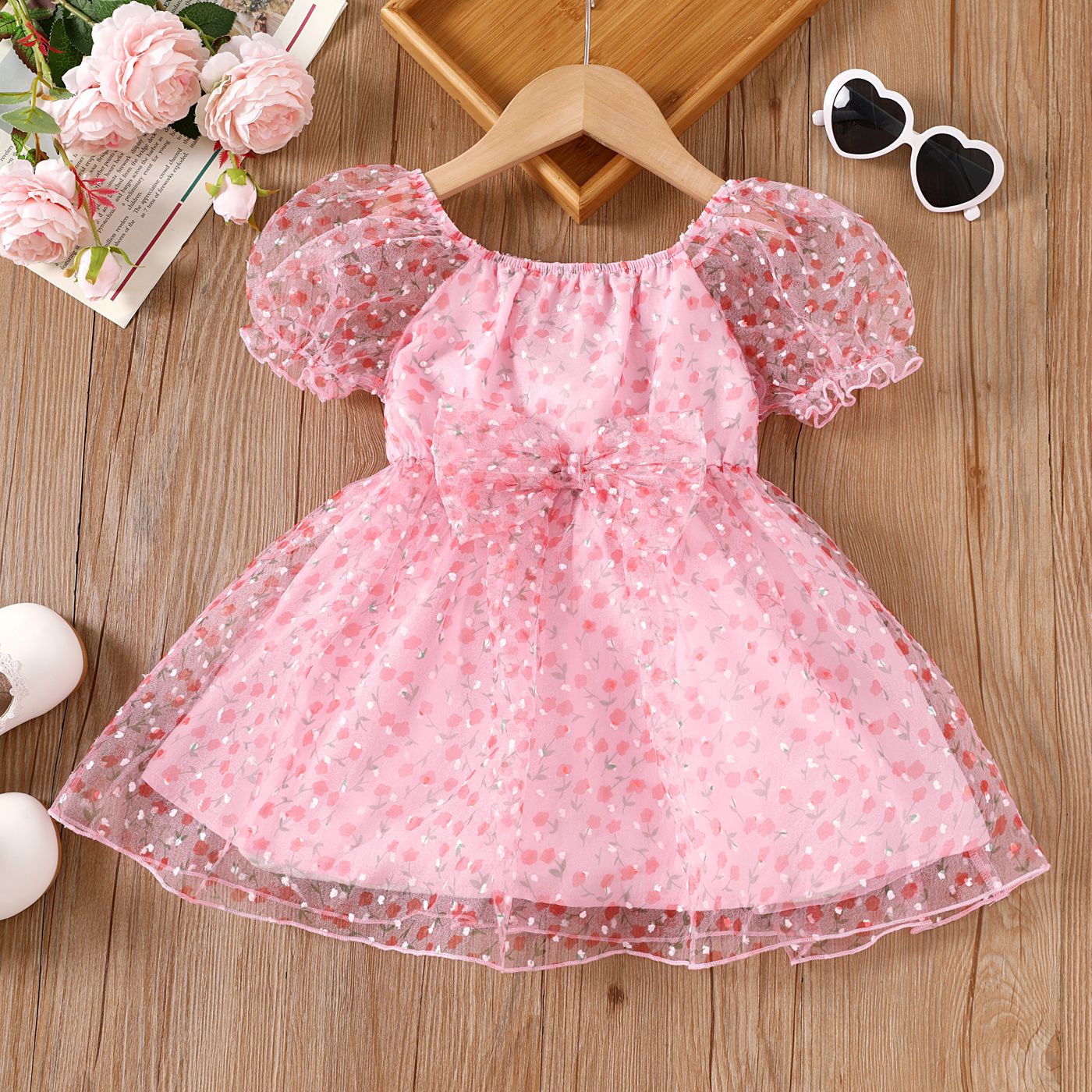 

Toddler Girl Allover Floral Print Short-sleeve Mesh Fairy Dress