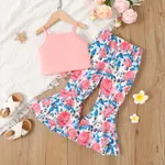 2pcs Toddler Girl Knot Front Cotton Camisole and Floral Print Flared Pants  image 2